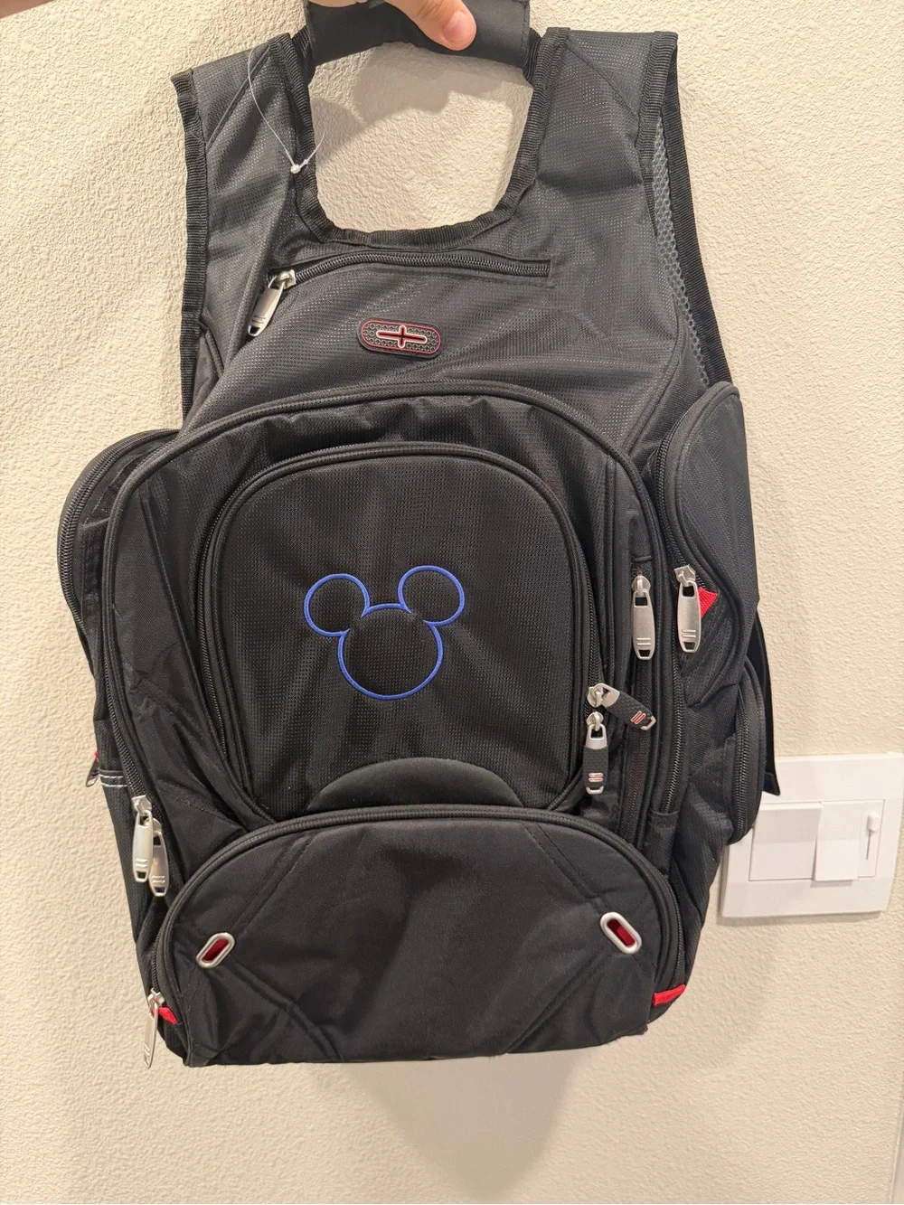 Disney Black Backpack with Blue Mickey Outline and Red Accents
